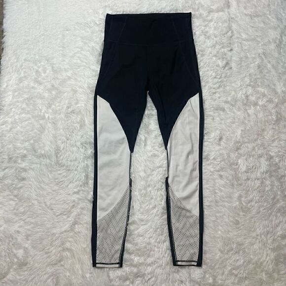 Athleta Precision Leggings High Rise Black White Mesh Compression Sz Small Tall - Picture 1 of 12